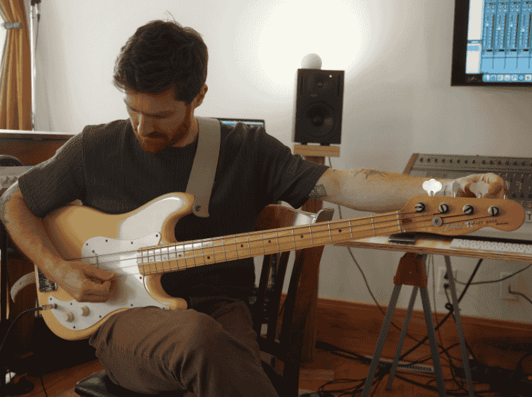 Mike Harmon tuning bass guitar